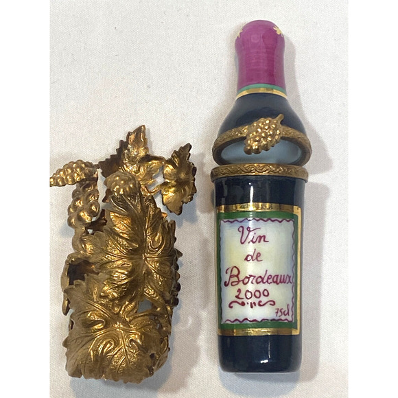 Limoges vin de Bordeaux 2000 peint main wine bottle Trinket Box - Picture 3 of 5